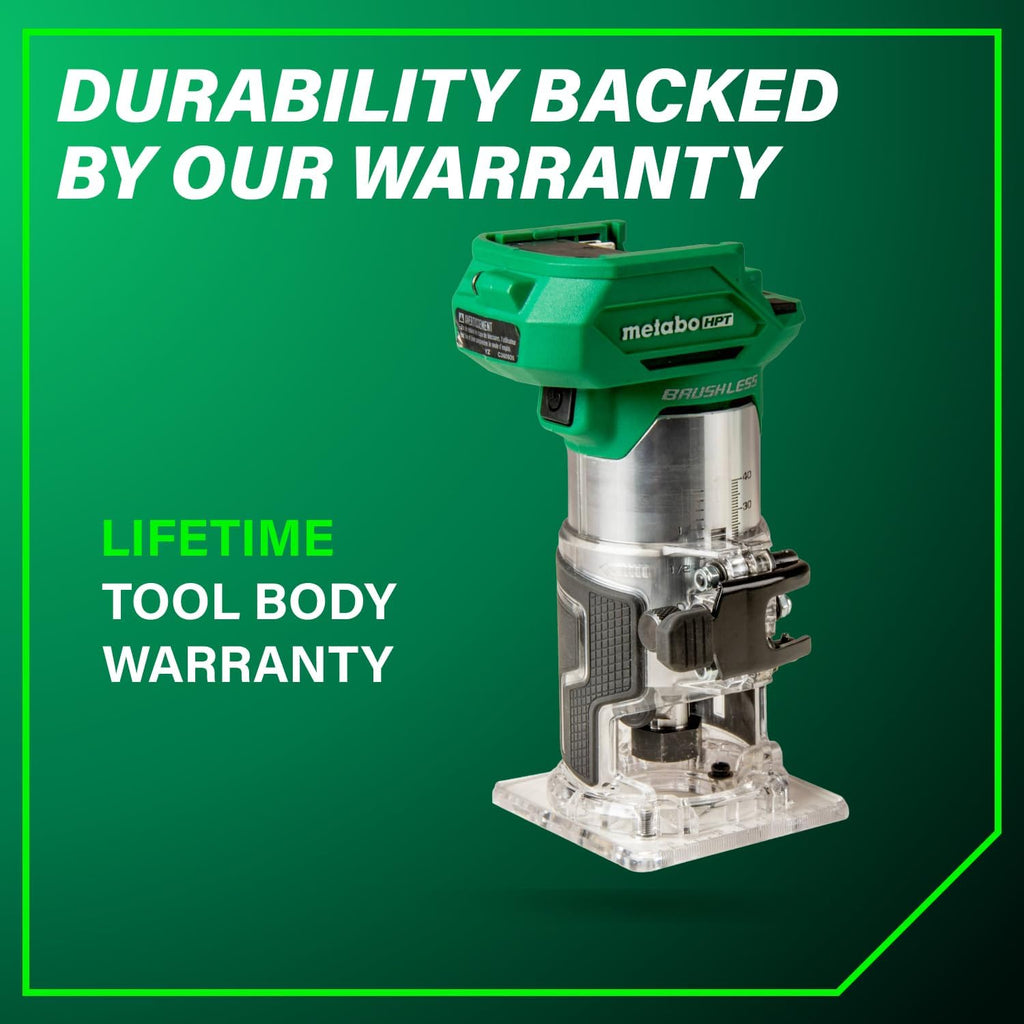 Metabo HPT 18V Cordless Trim Router, Variable Speed 10,000-30,000 RPM, Lightweight Router Design, 1/4-Inch and 3/8-Inch Collets, LED Work Light, Soft Start & Quick Brake, Tool Body Only, M1808DAQ4