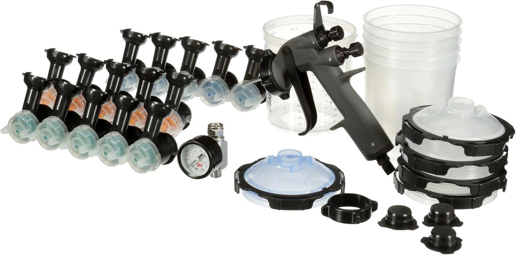 3M Performance Spray Gun Starter Kit, 26778, Includes PPS 2.0 Paint Spray Cup System, 15 Replaceable Gravity HVLP Atomizing Heads, Air Control Valve
