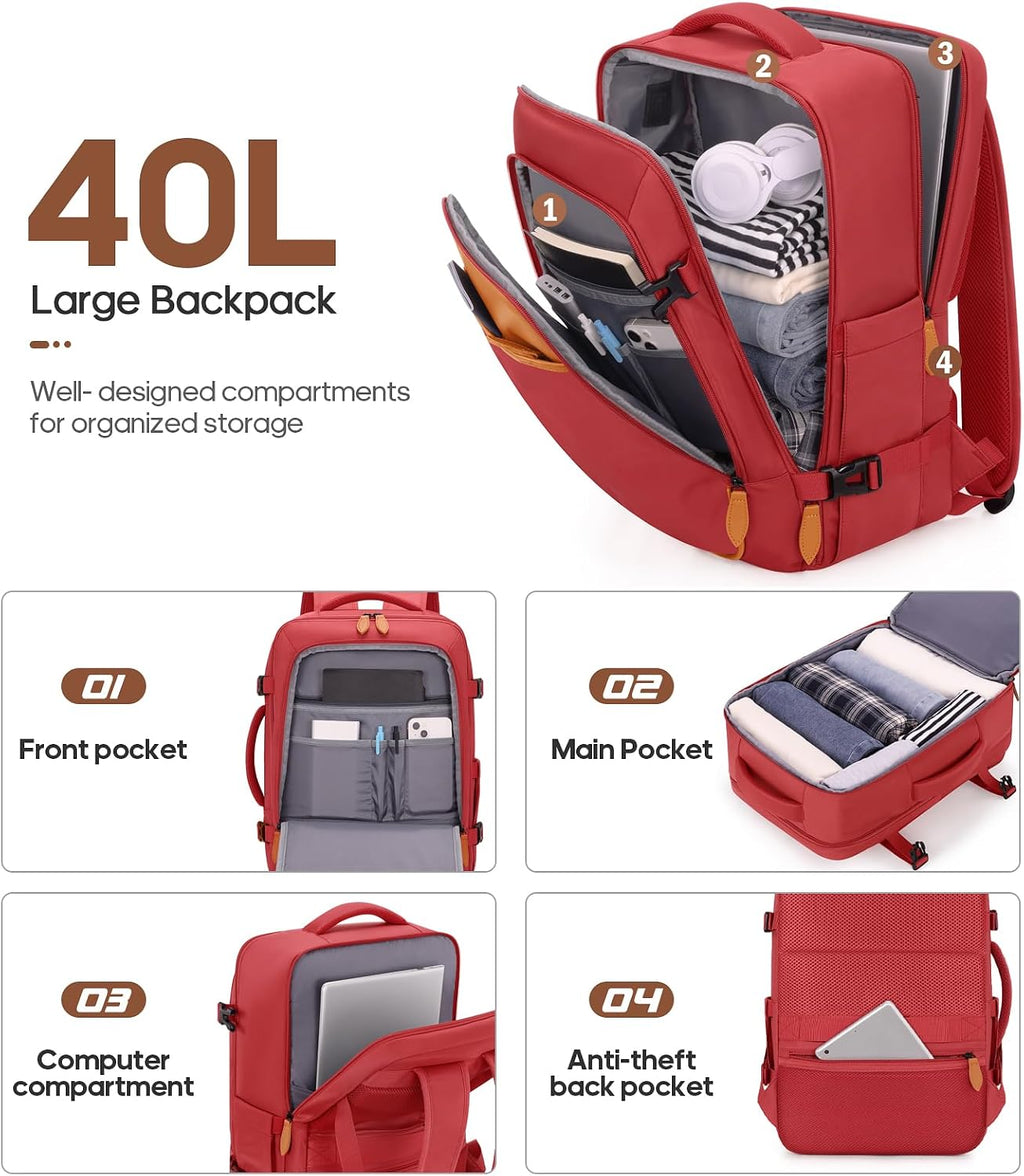 UKEIN Luggage Sets 3 Piece, PC Hardside Checked Luggage 28 Inch With Spinner Wheels with TSA Lock, Large Suitcase Set With Travel Backpack for Men (Red, 3 piece set (28inch))