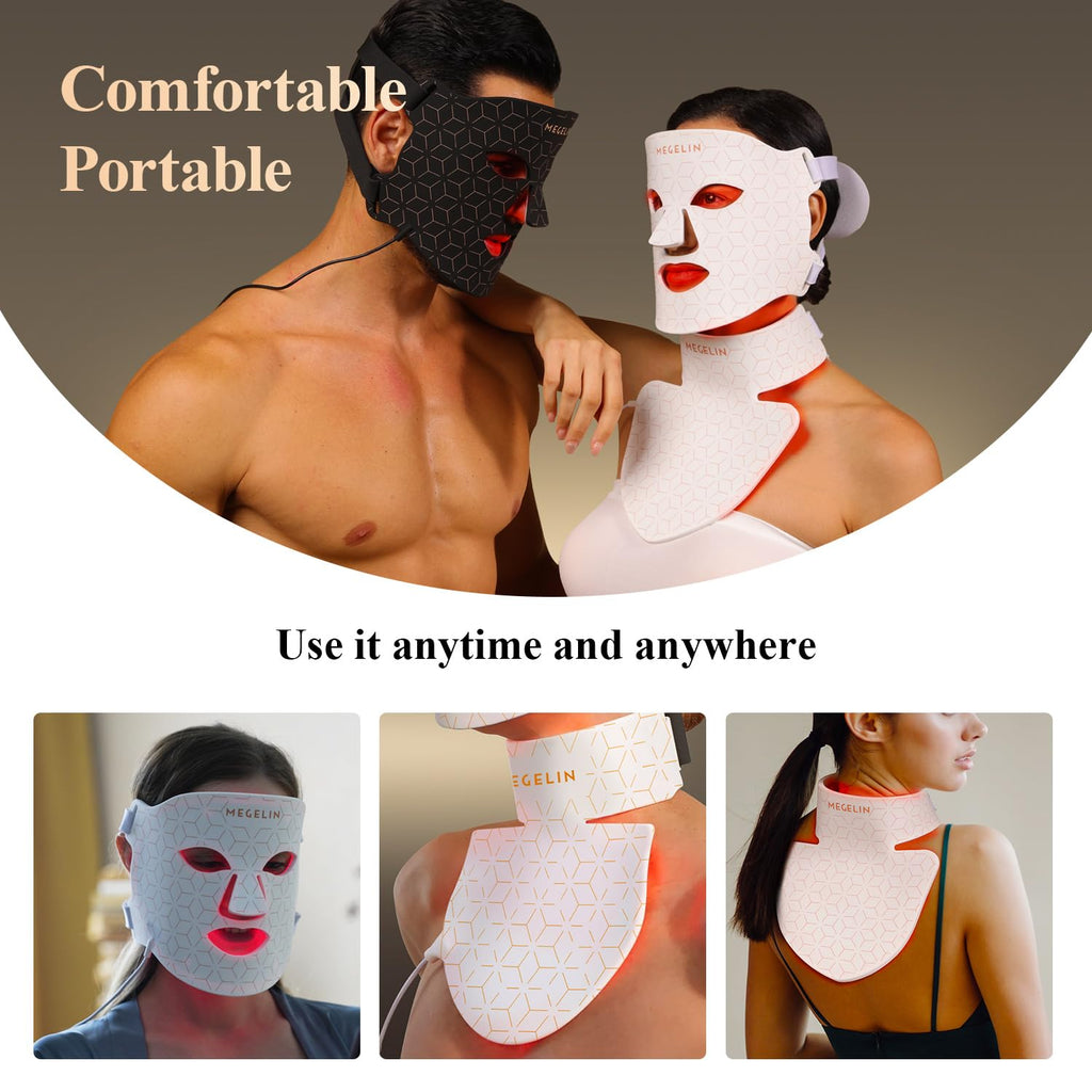 MEGELIN Led Red Light Therapy Face & Neck Mask, 7 Colors Led Light Therapy Facial Mask, Infrared Red Light Therapy Mask, Infrared Light Skin Rejuvenation(White)