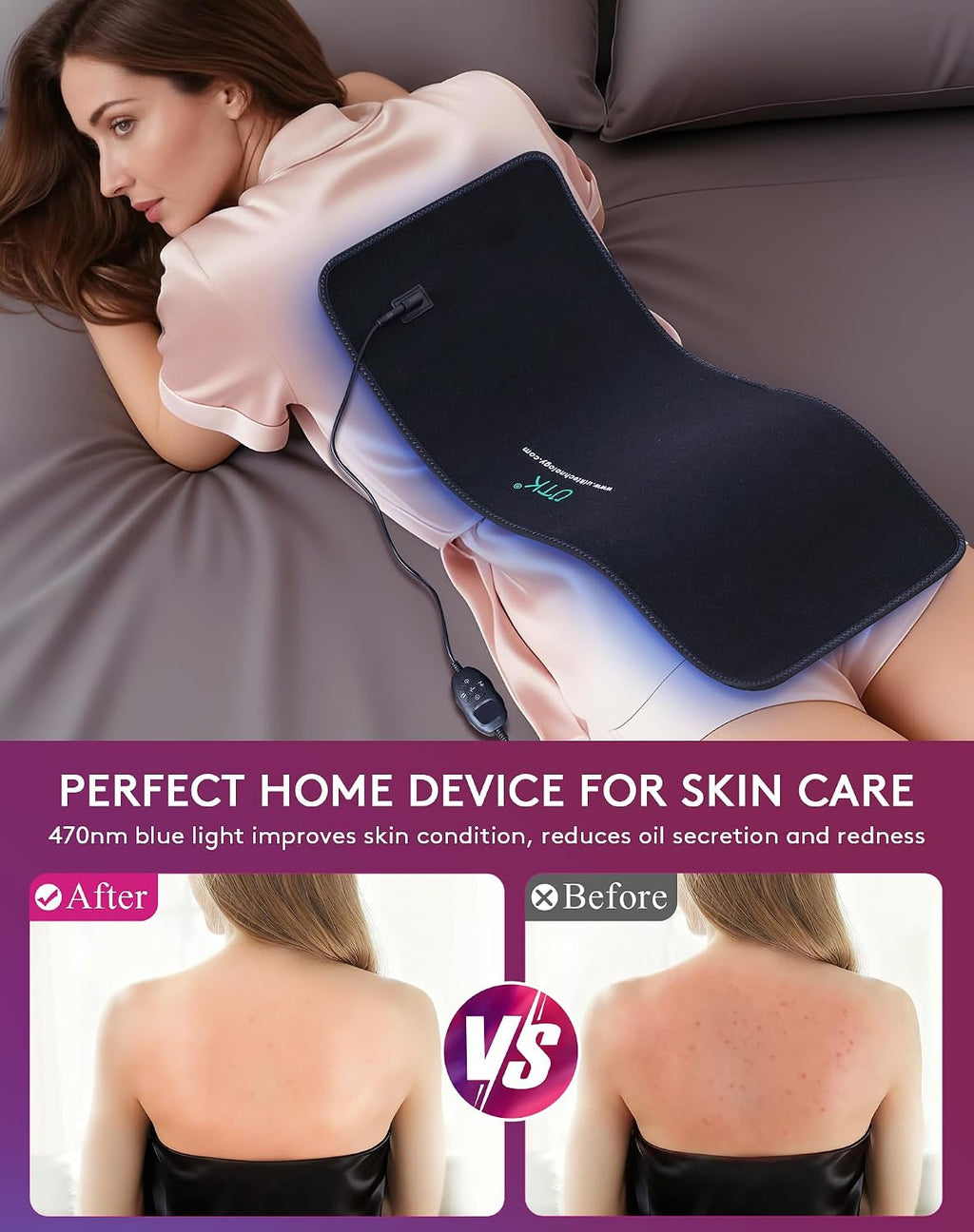 UTK 23' x 12' Large Red & Blue Light Therapy Pad for Body, 470nm 660nm 850nm Near Infrared Light Therapy Wrap for Back Shoulder Knee Muscle Joint, 210 pcs 3 in 1 LEDs, Adjustable Timer & Intensity