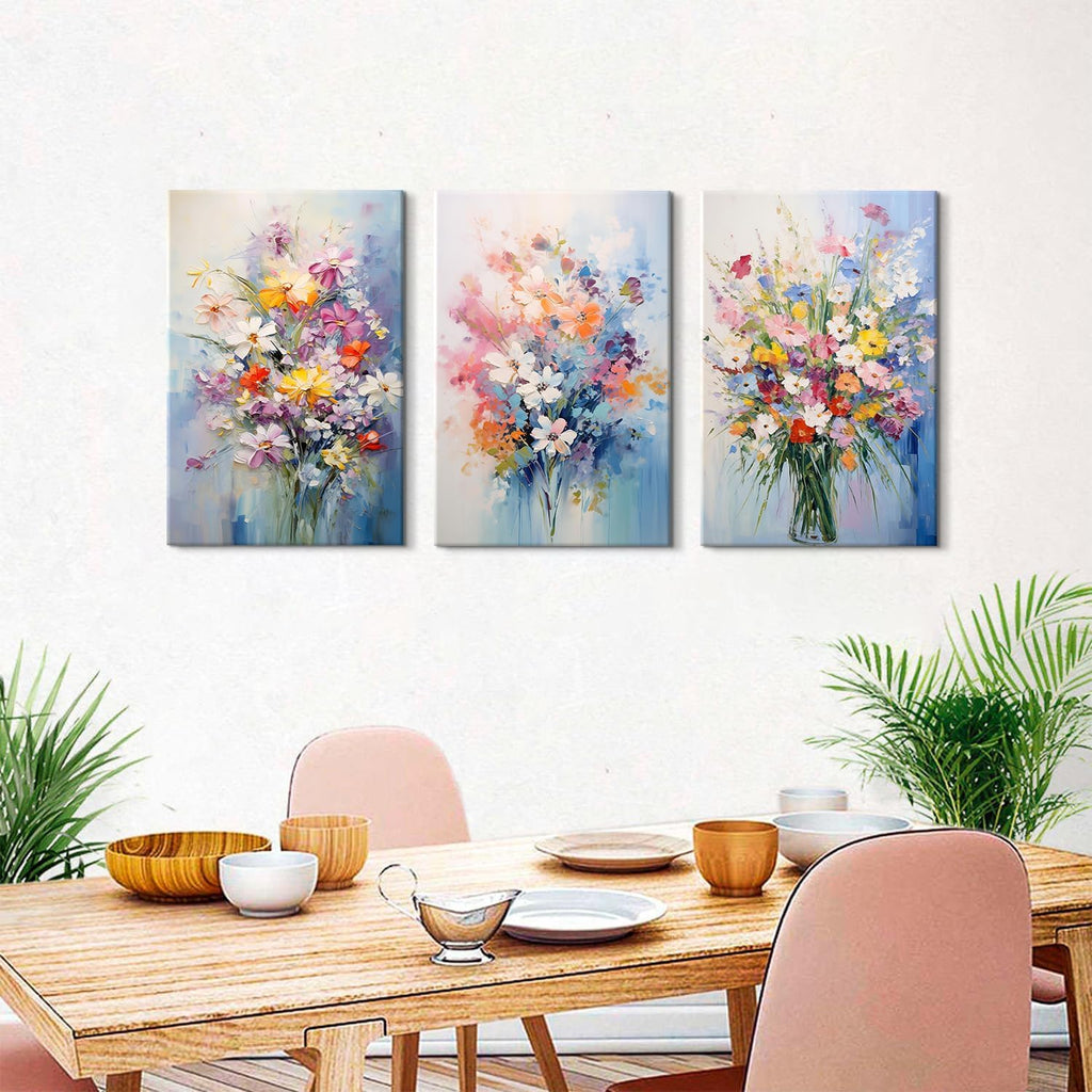Colorful Flower Pictures Wall Decor Nature Wildflower Canvas Art for Bedroom Abstract Botanical Floral Oil Painting Prints Artwork Daisy Poppy Bouquet Poster Living Room Home Decorations 20x30' 3 Pcs