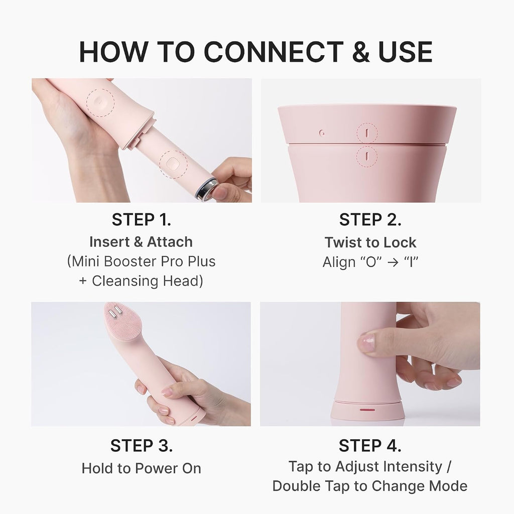 medicube Mini Booster Pro Plus Cleansing Device Set | 2-in-1 Facial Cleansing, Skincare Device | Pore, Makeup, Excess Sebum Care | Portable Skincare Booster with 3 Modes | Korean Facial Device, Pink