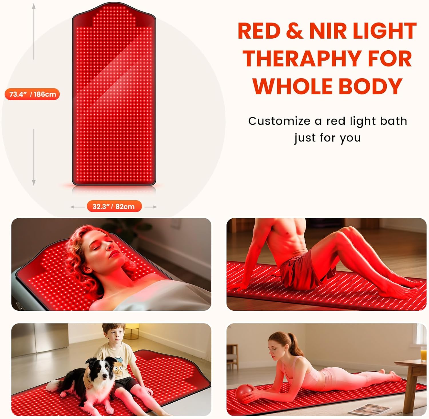 Red Light Therapy for Body, Infrared Light Therapy, 73'x 32' Red-Light Mat for Full Body, 1090 LEDs, 3-in-1 LED Bead, 660nm & 850nm, Pain Relief, Light-Therapy for Dogs, Knee, Shoulder, Back