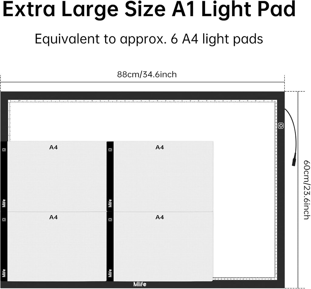 Mlife Upgrade Large A1 Light Pad for Diamond Art Painting, Stepless Dimming Drawing Copy Light Box for Tracing, AC Powered Light Board, LED Light Table for Sketching, Embroidery, Architecture