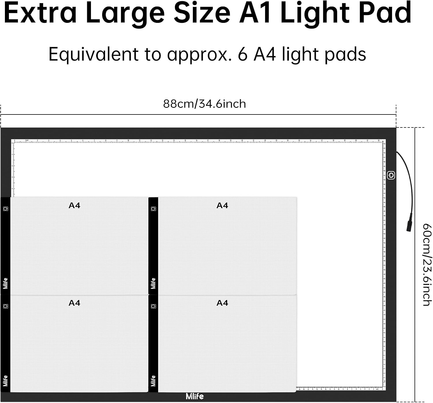 Mlife Upgrade Large A1 Light Pad for Diamond Art Painting, Stepless Dimming Drawing Copy Light Box for Tracing, AC Powered Light Board, LED Light Table for Sketching, Embroidery, Architecture