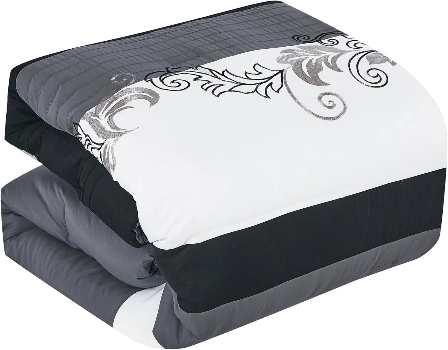Chezmoi Collection Napa 7-Piece Luxury Leaves Scroll Embroidery Bedding Comforter Set (California King, Black/Gray/White)