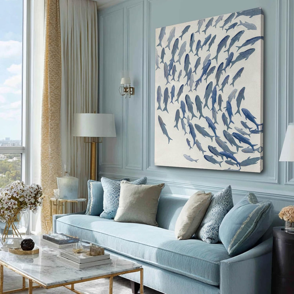 CHUDANHAO Blue and White Wall Decor Animal Decorative Paintings Fish Canvas Wall Art 30'x40' Office Decorations Artwork for Bedroom