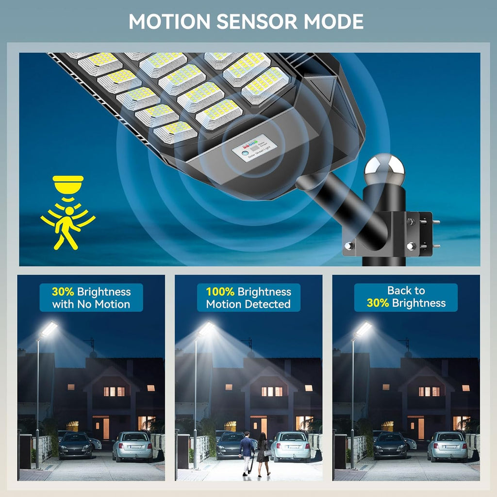 VOOJOY 12000W Solar Street Light Outdoor, Commercial Grade Solar Lights Outdoor, IP67 Waterproof Parking Lot Lights Dusk to Dawn LED Security Flood Light Motion Sensor with Remote Control, 2 Pack