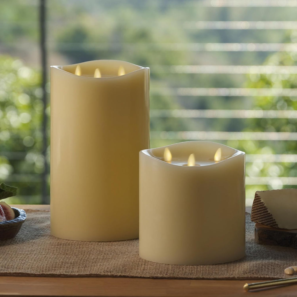 Luminara Tri-Flame Flameless LED Candle, Ivory 5.8' x 5.7', Moving Flame Real Wax Home Decor Battery Operated Emergency Light, Religious Ceremony Safe