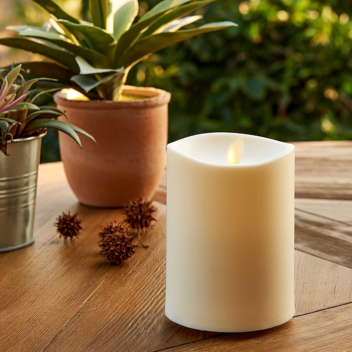 Luminara Realistic Artificial Moving Flame Outdoor Pillar Candle IPX4 - Moving Flame LED Battery Operated Lights for Outside Christmas, Halloween - Remote Included - Ivory - 6' x 6'