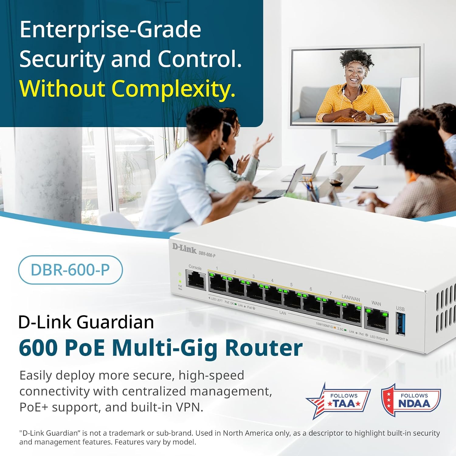 D-Link Guardian 600 PoE Multi-Gig Business Router (DBR-600-P), Premium Router with Multi-WAN Failover, SPI Firewall, 8X 2.5GbE PoE+ LAN, VPN