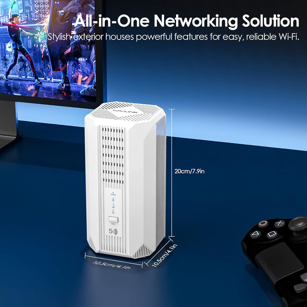 WAVLINK 2026 New 5G NR SA NSA AX3000 WiFi 6 CPE Router with SIM Card Slot, Qualcomn RM520N-GL Module, Dual Band Mesh 5G Router, Gigabit WAN/LAN Ports, 9 x Internal Antennas, WPA3, VPN