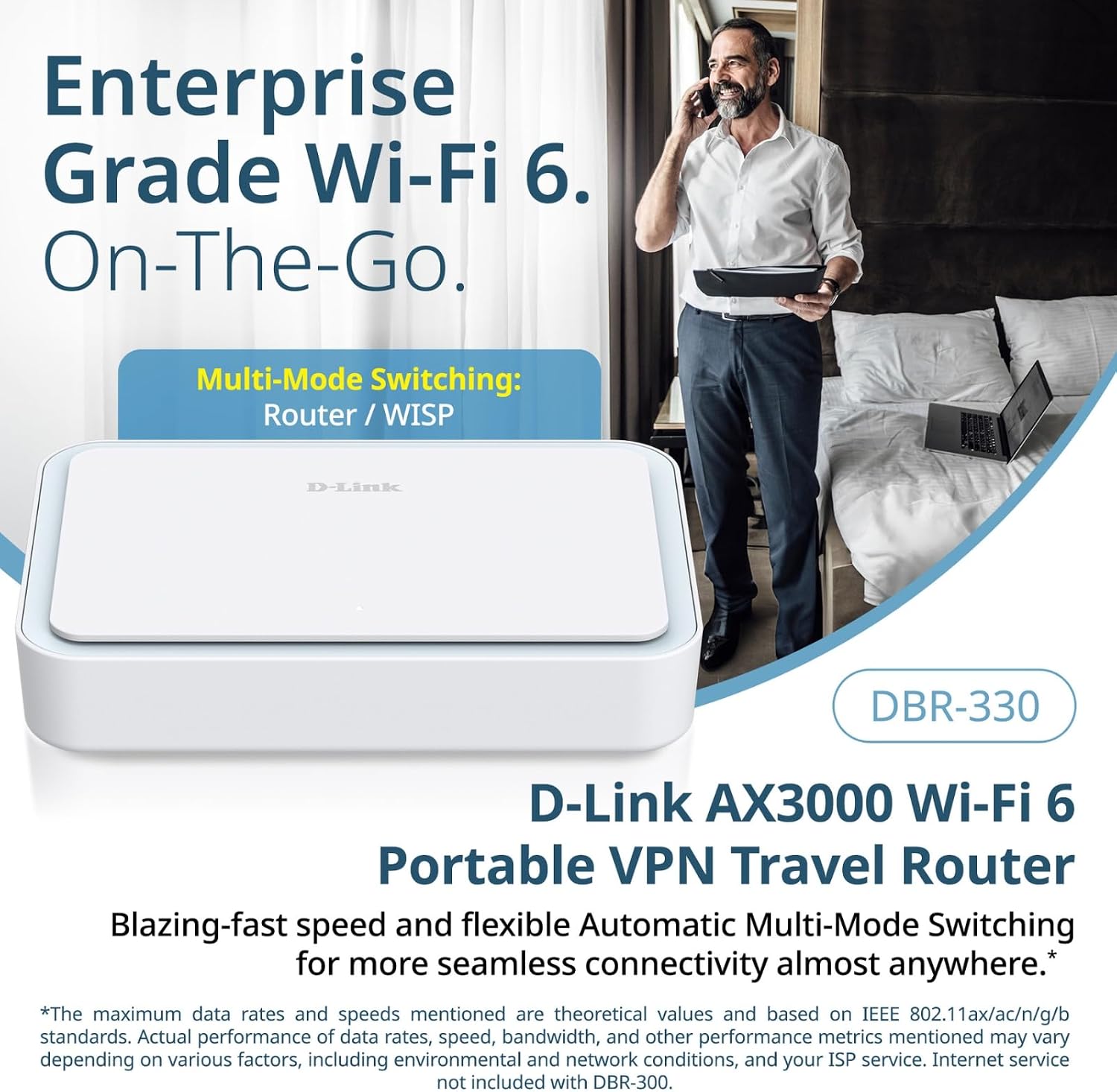 D-Link AX3000 Wi-Fi 6 Portable VPN Travel Router (DBR-330), Multi-WAN, Business-Grade Security, VPN, SPI Firewall, File Sharing, Compact WiFi Hotspot for Public WiFi Sharing, Remote Work, RV, Hotel