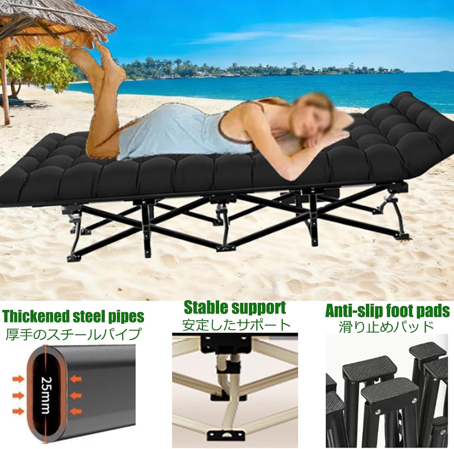 Portable Bed for Adults Foldable Mattress Fold Up Beds for Adults Guest Bed Foldable for Home Office Nap Beach Travel Camping Easy to Set Up Indoor Outdoor