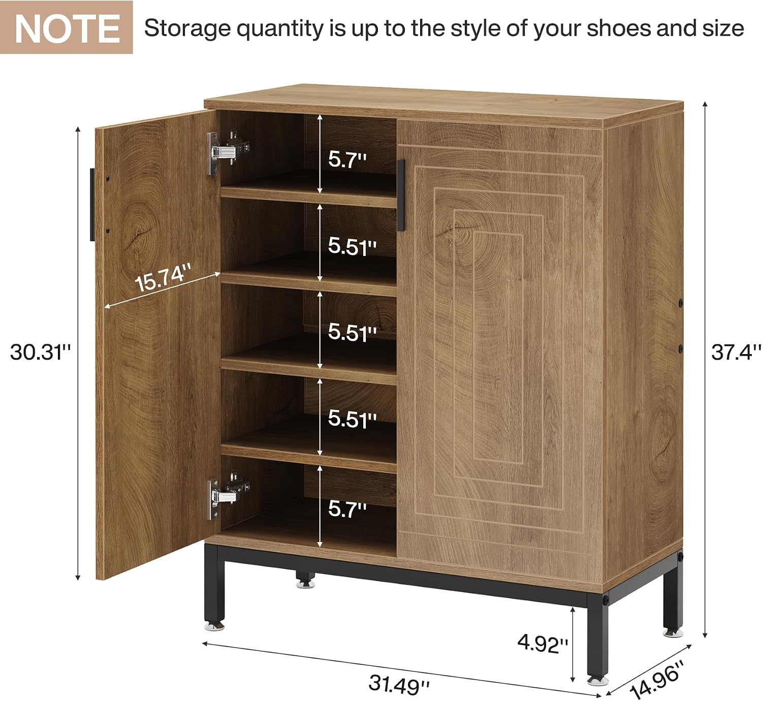Tribesigns Shoe Cabinet with Doors, 20 Pairs Entryway Shoe Storage Cabinet with Shelves, 5-Tier Modern Free Standing Shoe Racks Storage Organizer for Closet, Living Room, Bedroom (Light Brown)