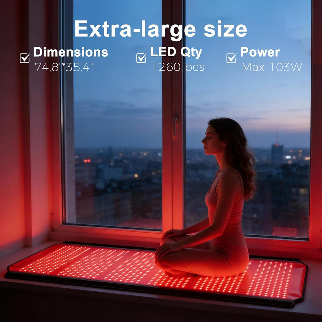 Full Body Red Light Therapy Mat, 74.8'*35.4' Whole Red Light Therapy Pad for Body with 660nm & 850nm, 1260 LEDs redlight Blanket with Adjustable Timer & Intensity, Gifts for Women, Men, and Pets