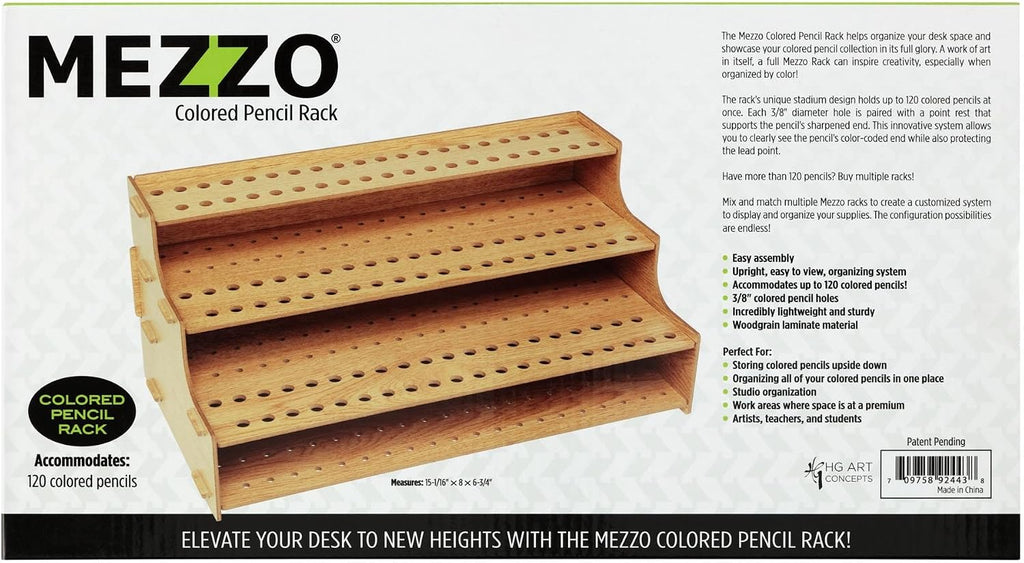 Mezzo Artist Studio Colored Pencil Holder, 20 Pack - Desktop Color Pencil Organizer, Easy Assembly Upright Storage Rack for 120 Pencils, 3/8' Diameter Holes w/ Point Rest, Woodgrain Laminate