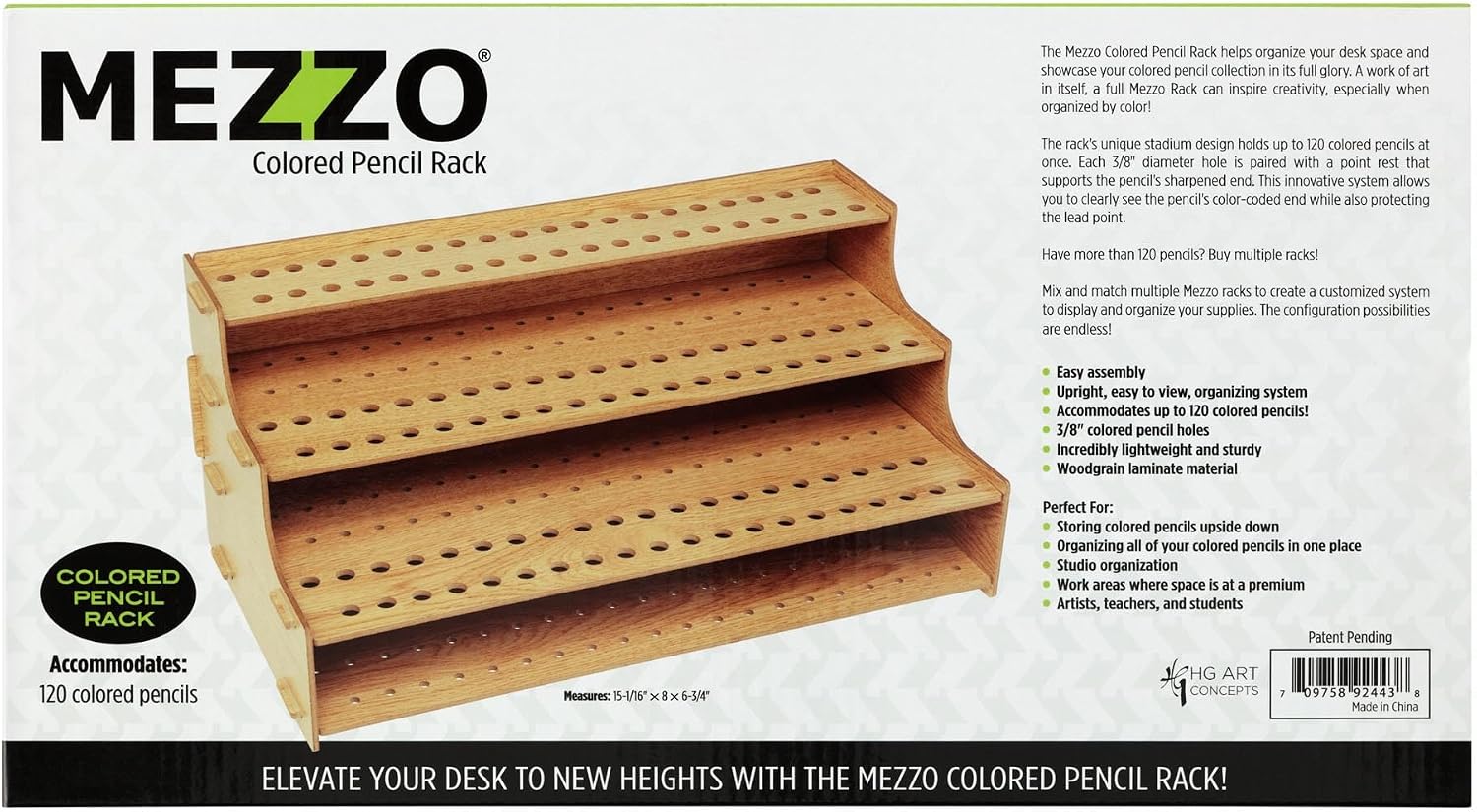 Mezzo Artist Studio Colored Pencil Holder, 20 Pack - Desktop Color Pencil Organizer, Easy Assembly Upright Storage Rack for 120 Pencils, 3/8' Diameter Holes w/ Point Rest, Woodgrain Laminate