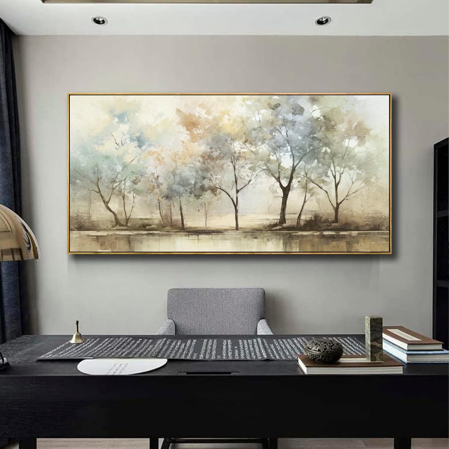 VHMING Abstract Wall Art Artwork Retro Trees Pictures Decor Canvas Painting Framed Ready to Hang Living Room Bedroom and Office Wall Decor 24x48 Inch