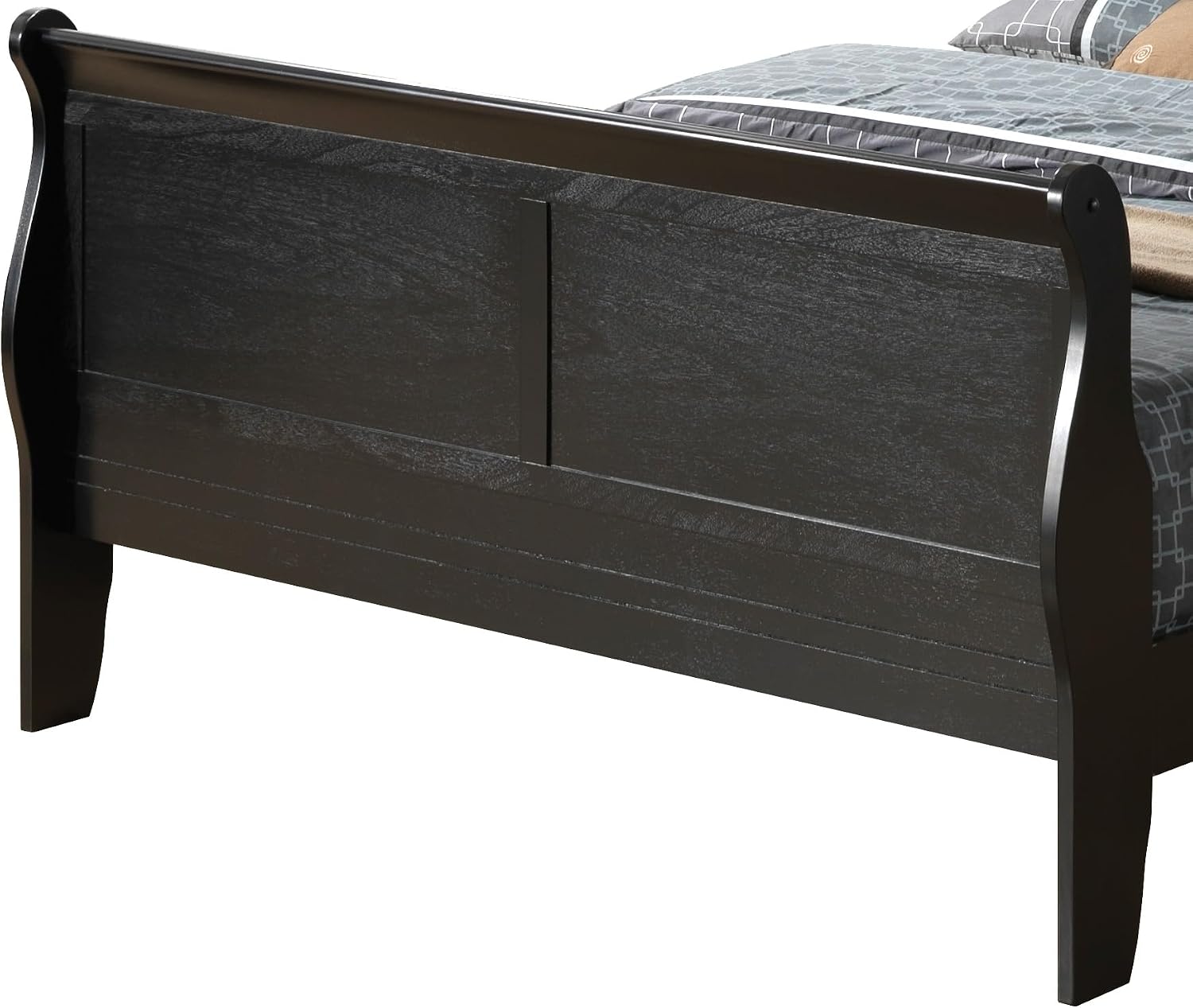 GDFStudio Queen Size Wood Platform Bed Frame, Classic Sleigh Design with Curved Trim & Wood Posts,Easy Assembly, Box Spring Required,Timeless Elegant Bedroom Furniture,Black