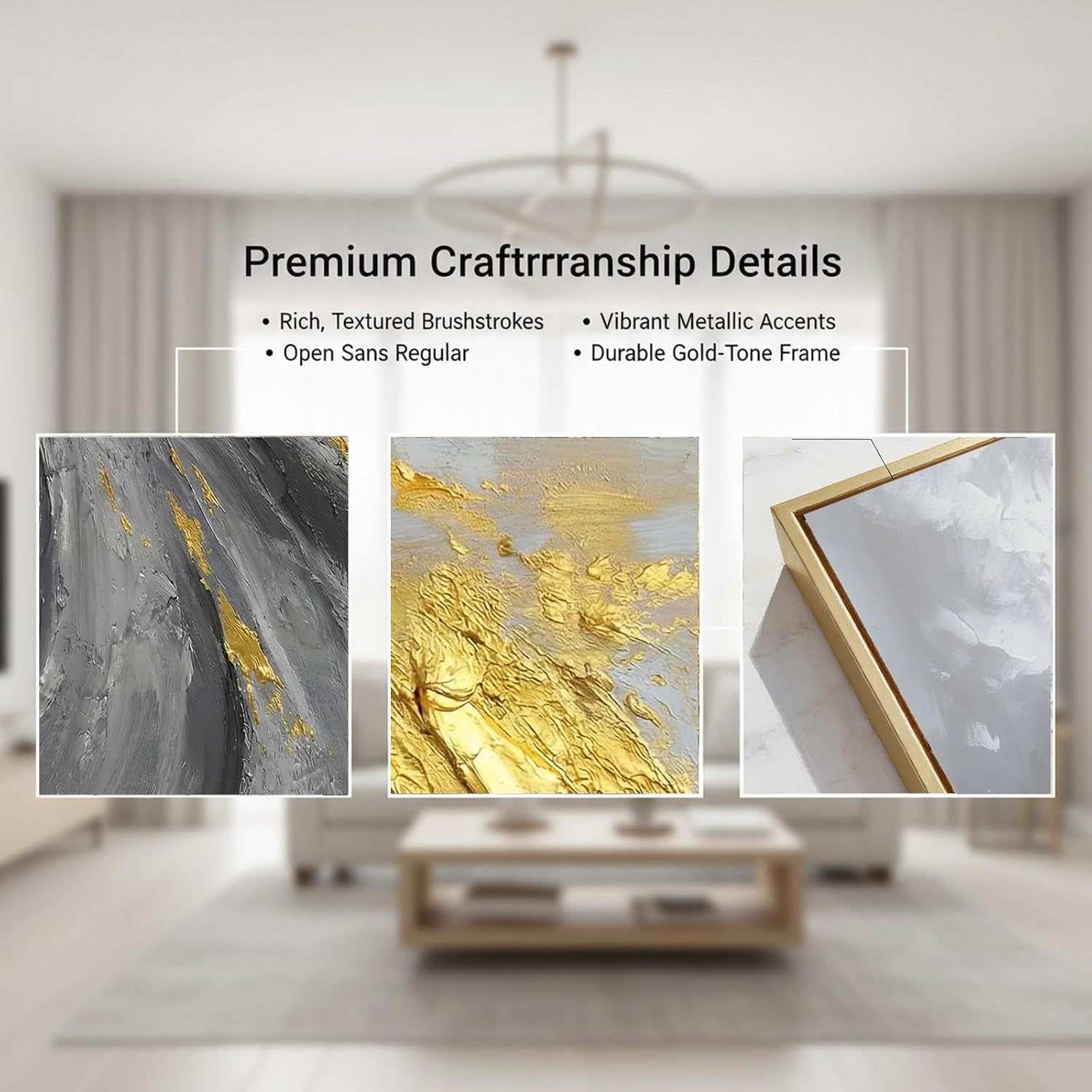 Large 3D Black and White Abstract Wall Art for Living Room, Gold Framed Textured Artwork for Office-Hand Painted Oil Painting on Canvas for Bedroom Home Decoration 24x56 inches