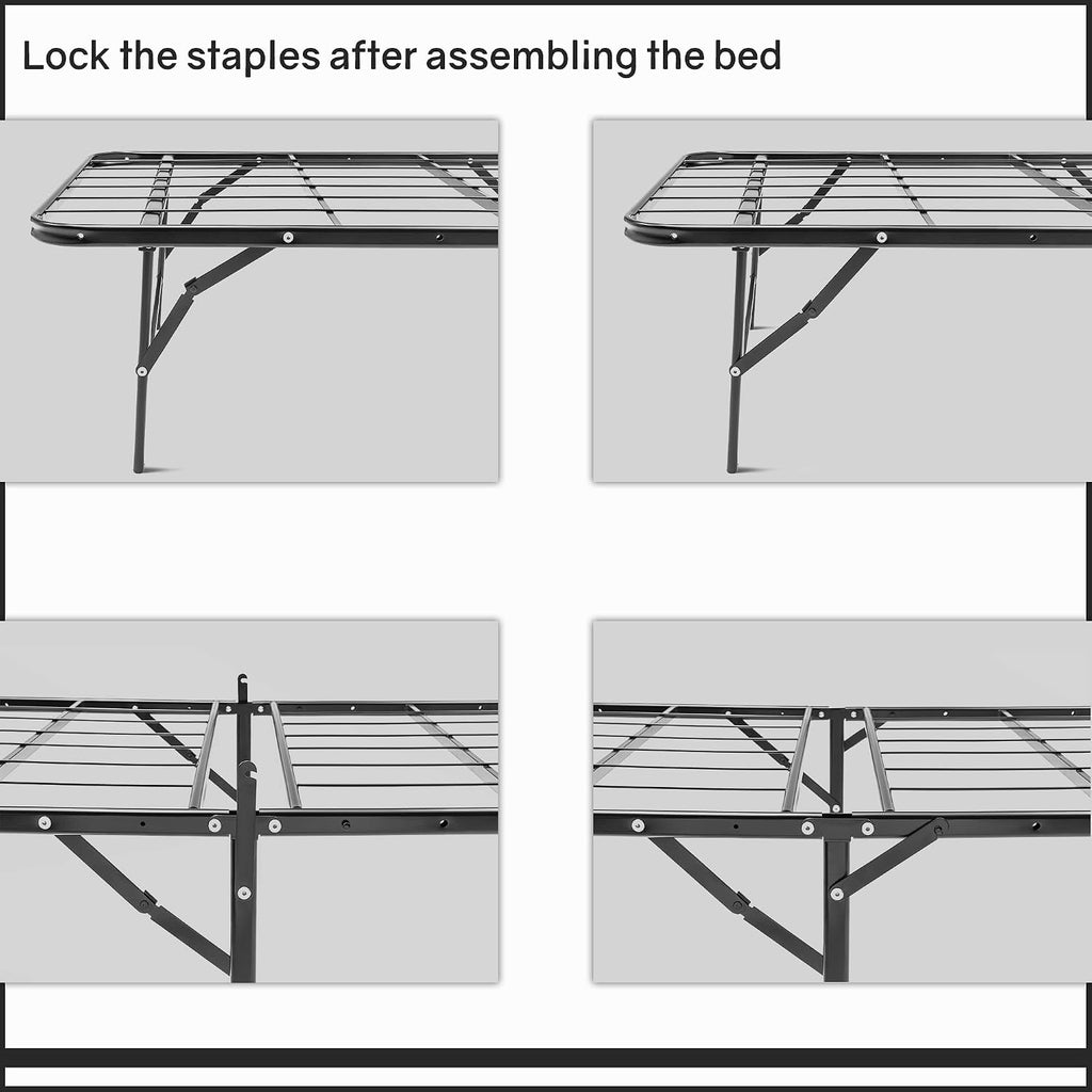 Nutan, 14-Inch Foldable Metal Platform Bed Frame with Tool Free Setup, Sturdy Steel, No Box Spring Needed, Full, Black