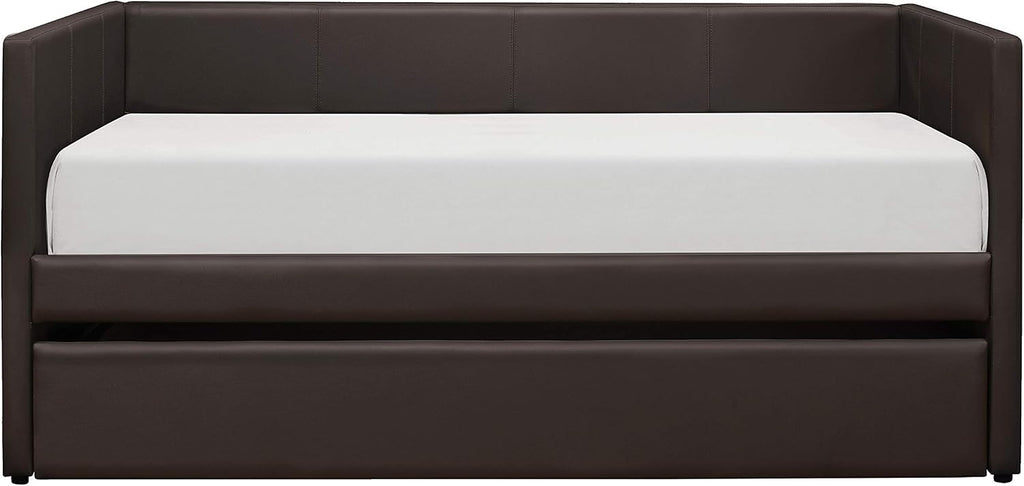 Homelegance Adra PU Leather Upholstered Daybed with Trundle, Twin, Dark Brown