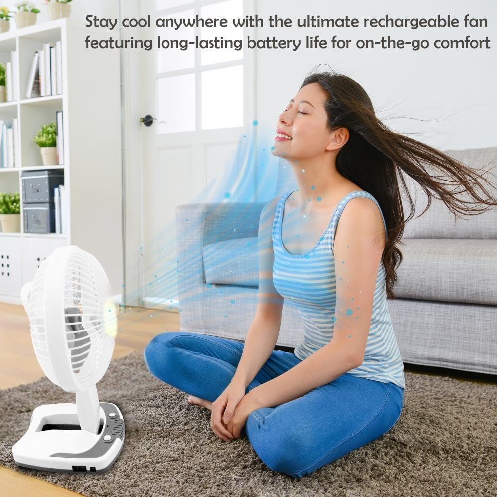 Technical Pro (Pack of 6) Adventure Series Rechargeable Desk/Wall Fan with LED Work Lamp, Adjustable Tilt Super-bright LED Lamp