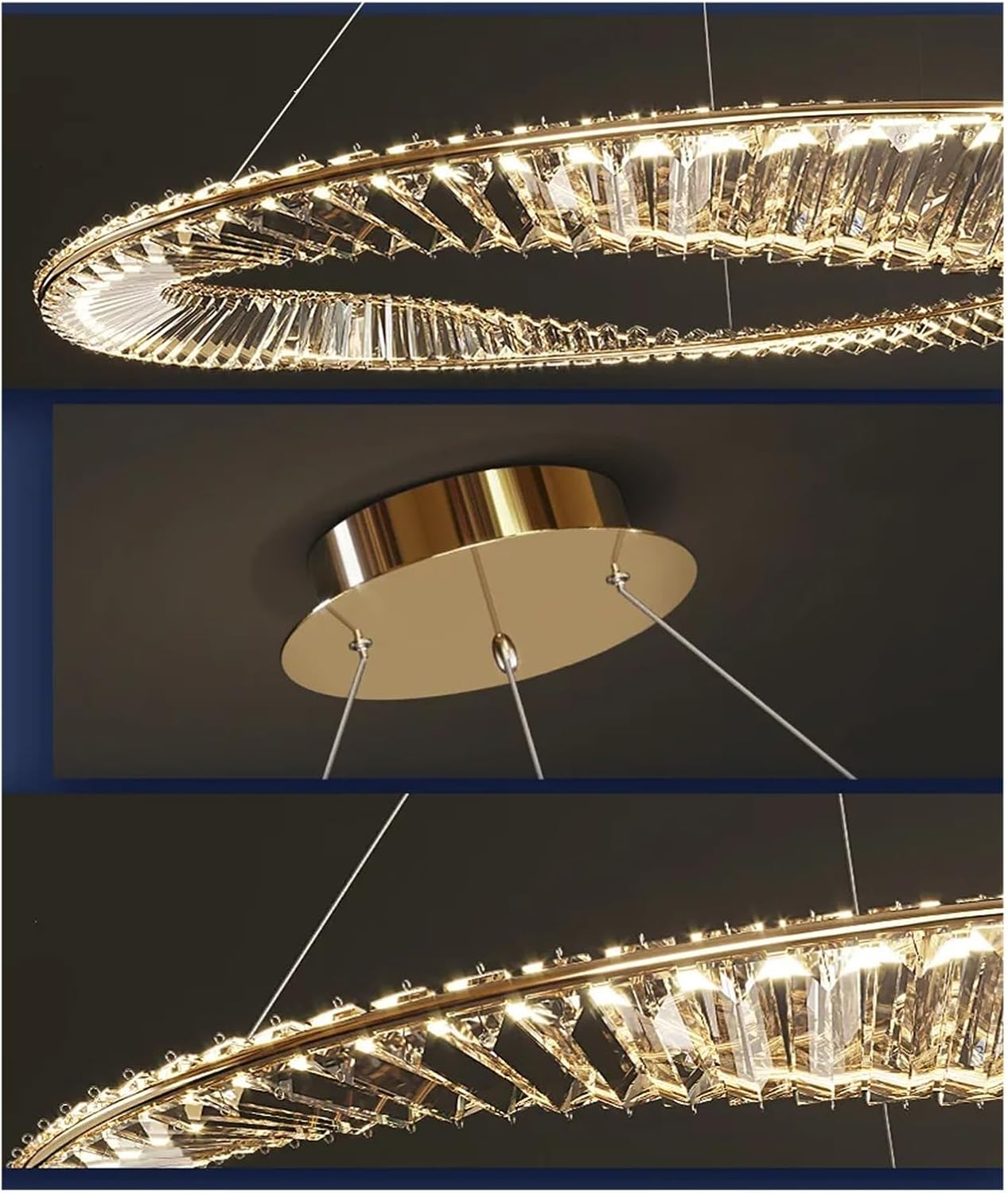 Living Room Led Dimmable Pendant Lights Luxury Gold Irregular Ring K9 Crystal Lamp Luminarias Fixtures ﻿, Kitchen