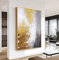 Large 3D Textured Abstract Framed Wall Art for Living Room- Hand Painted Gold and White Abstract Oil Painting for Office-Large Modern Wall Decor for Corridor Stairwell Ready to Hang 32X48inches