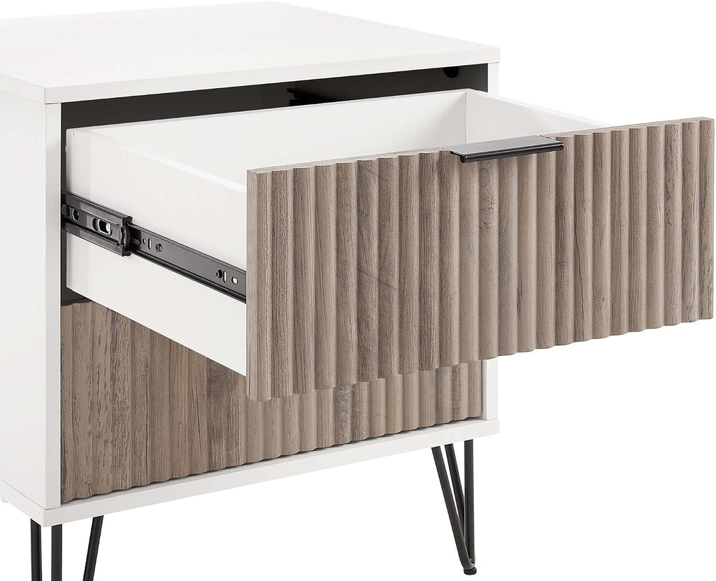 Manhattan Comfort Dumbo 3-Piece Modern Dresser Drawer and Nightstand Set, Tall and Double Low - Vertical Ribbed Design - No Tool Assembly Storage for Bedroom & Living Room, White/Grey