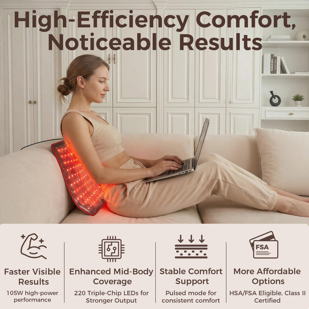 BestQool Red Light Therapy for Body, FSA-HSA Triple Chips 660nm 850nm Red Near Infrared Light with Timer, Large Pads Belt Wearable Wrap, Infrared Light Therapy for Knee Back Waist Elbow. 43W