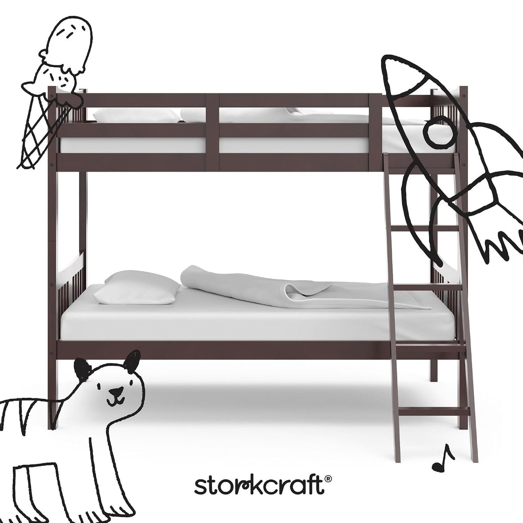 Storkcraft Caribou Bunk Bed Twin Over Twin Bunk Bed (Espresso) - GREENGUARD Gold Certified, Twin Bunk Beds for Kids, Converts to 2 Individual Twin Beds, Bunk Beds for Kids