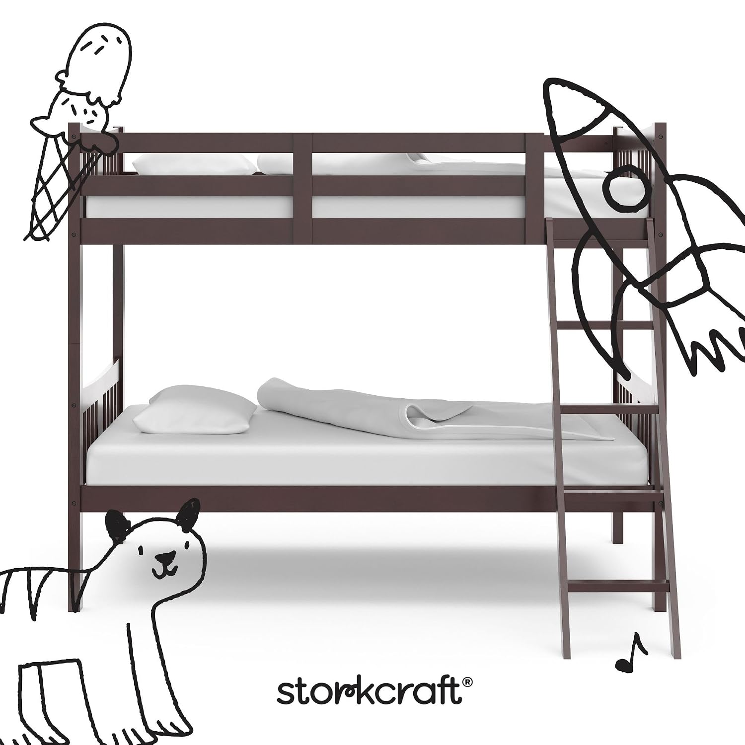 Storkcraft Caribou Bunk Bed Twin Over Twin Bunk Bed (Espresso) - GREENGUARD Gold Certified, Twin Bunk Beds for Kids, Converts to 2 Individual Twin Beds, Bunk Beds for Kids