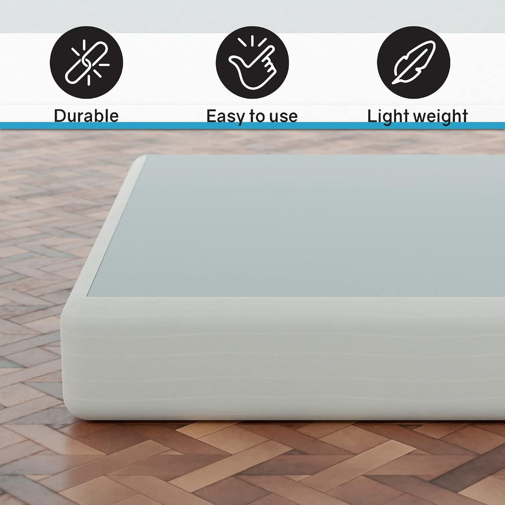 Greaton, 8-Inch Sturdy Box Spring for Mattress Support-Durable and Easy to Assemble Natural Wood Foundation for Twin, White