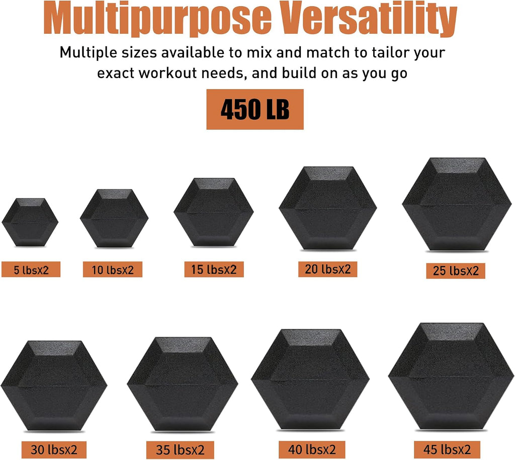 Dumbbell Set with Rack 450 lb Dumbbell Weight Set for Home Gym 9 Pair Dumbbell Hand Weights with Adjustable Weight Bench