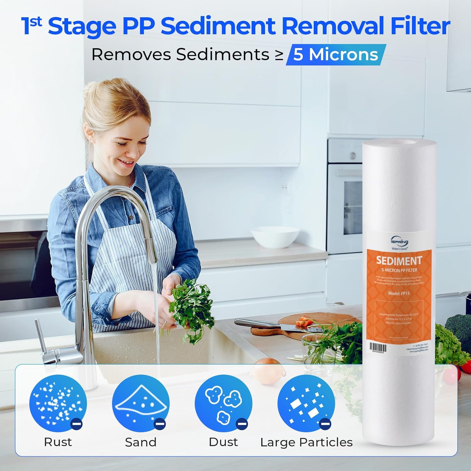 iSpring F15-500 Replacement Filter Set for RCS5T 500 GPD Tankless RO System, 2-Year Supply