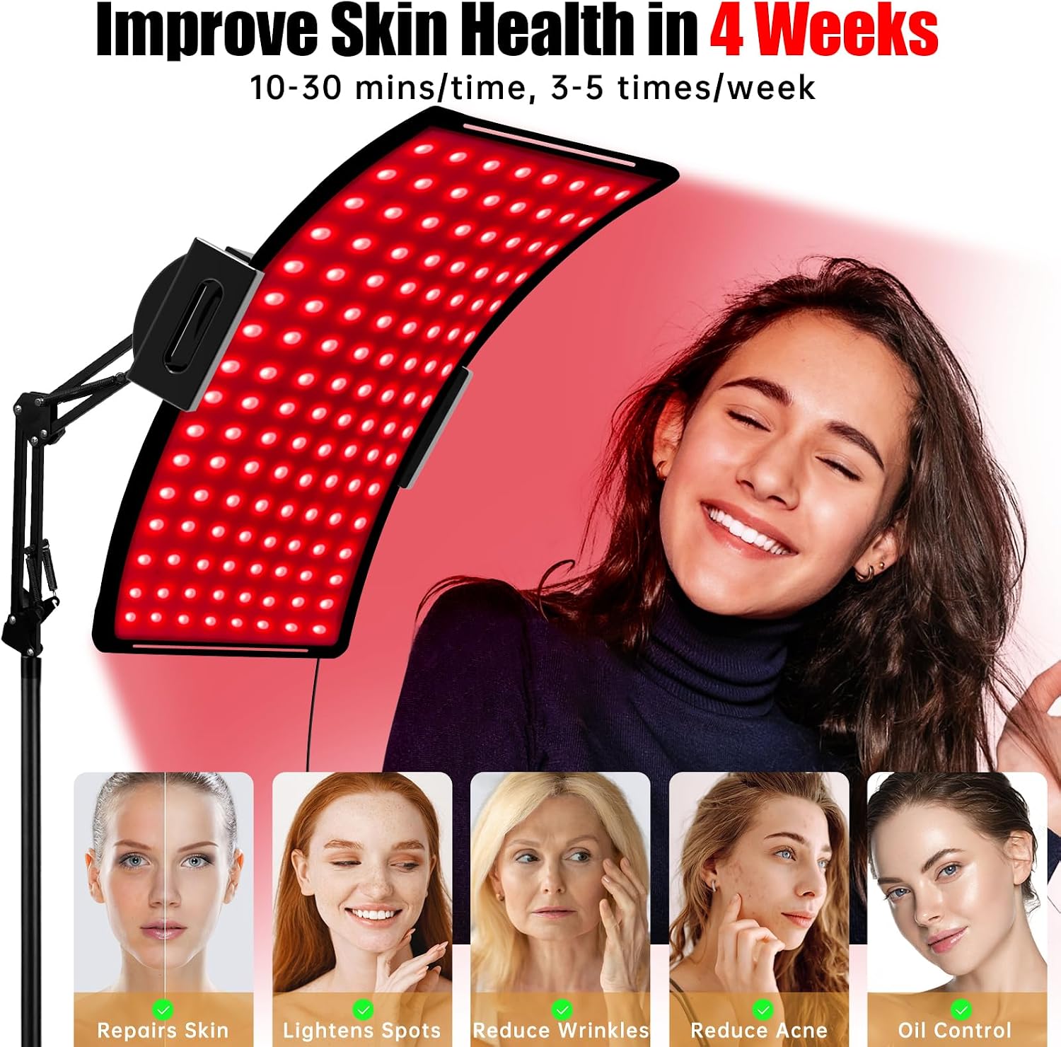 Red Light Therapy Lamp 10-in-1 with Stand & Belt, 660nm Red Light and 850nm Near Infrared, Face & Body Care Device for Skin & Muscle Recovery