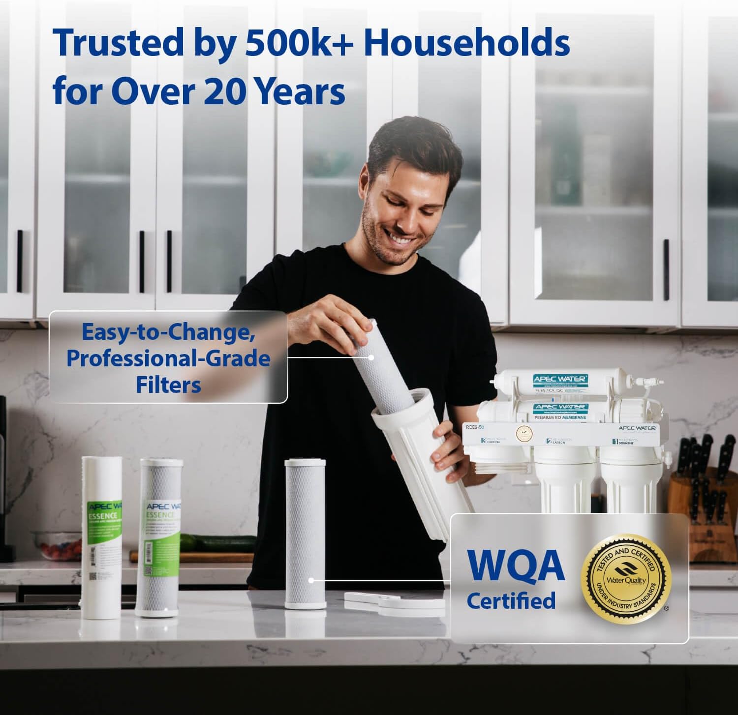 APEC Water ROES-PH75, 6-Stage Alkaline Under Sink Reverse Osmosis Water Filter System, NSF Certified 372 & 58, 75 GPD, Reduces 99% of Impurities