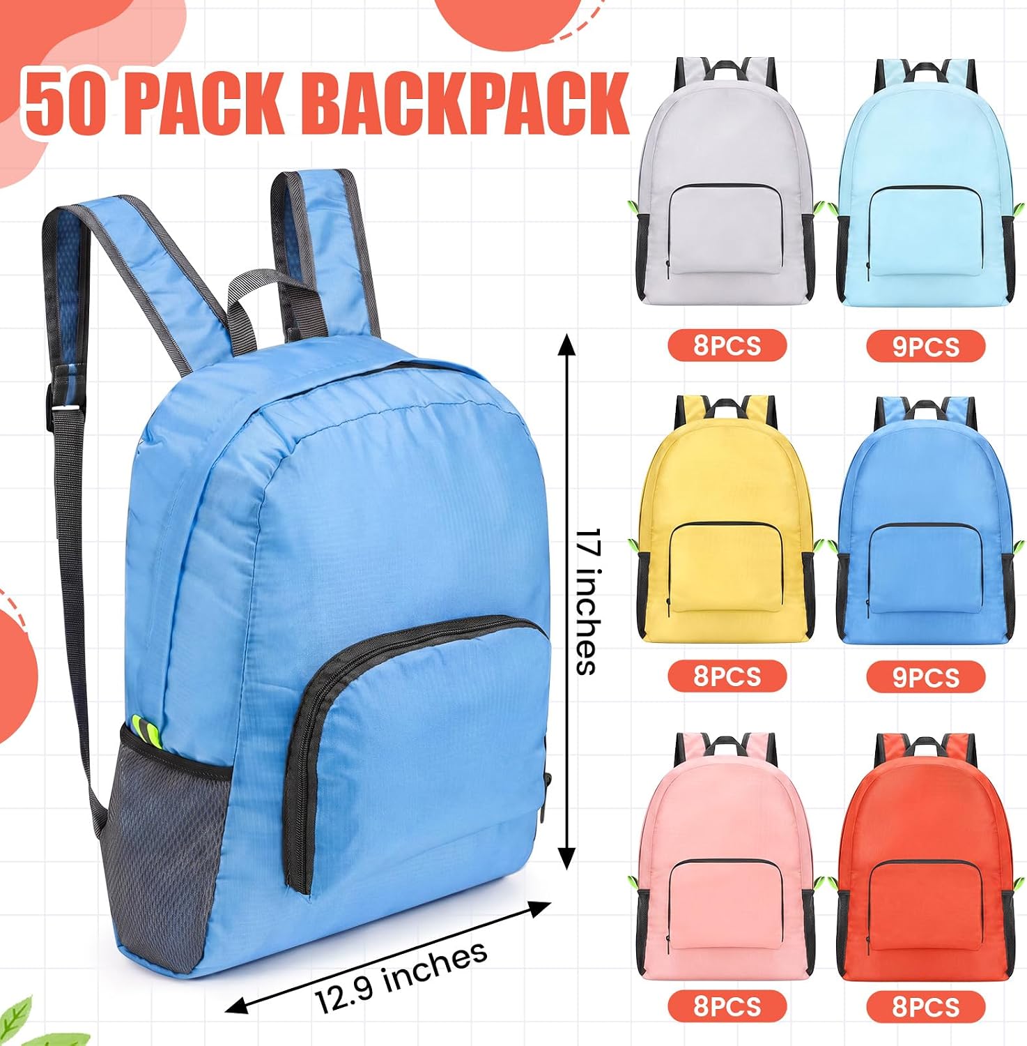 Eccliy 50 Pack Backpacks Bulk 17 Inches Back Pack Basic Backpack for Adult Lightweight Outdoor Travel Bookbags(6 Soft Color)