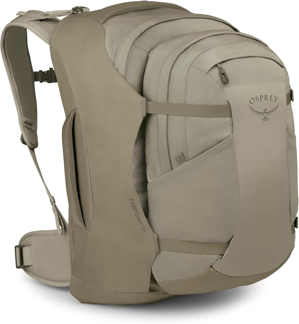 Osprey Farpoint 55L Men's Travel Backpack - Carry On Bag with Personal Item Sized Detachable Daypack, Sawdust