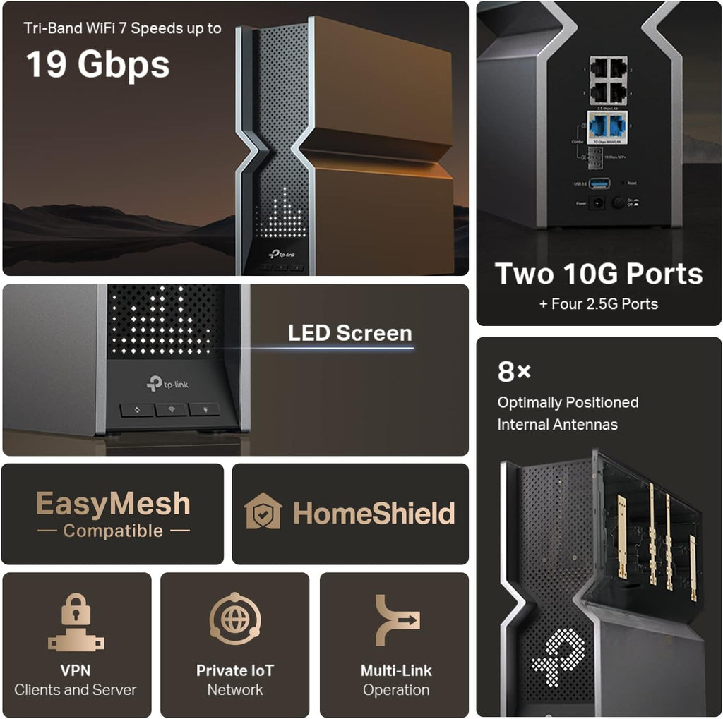 TP-Link Tri-Band BE19000 WiFi 7 Router (Archer BE800)(Renewed)