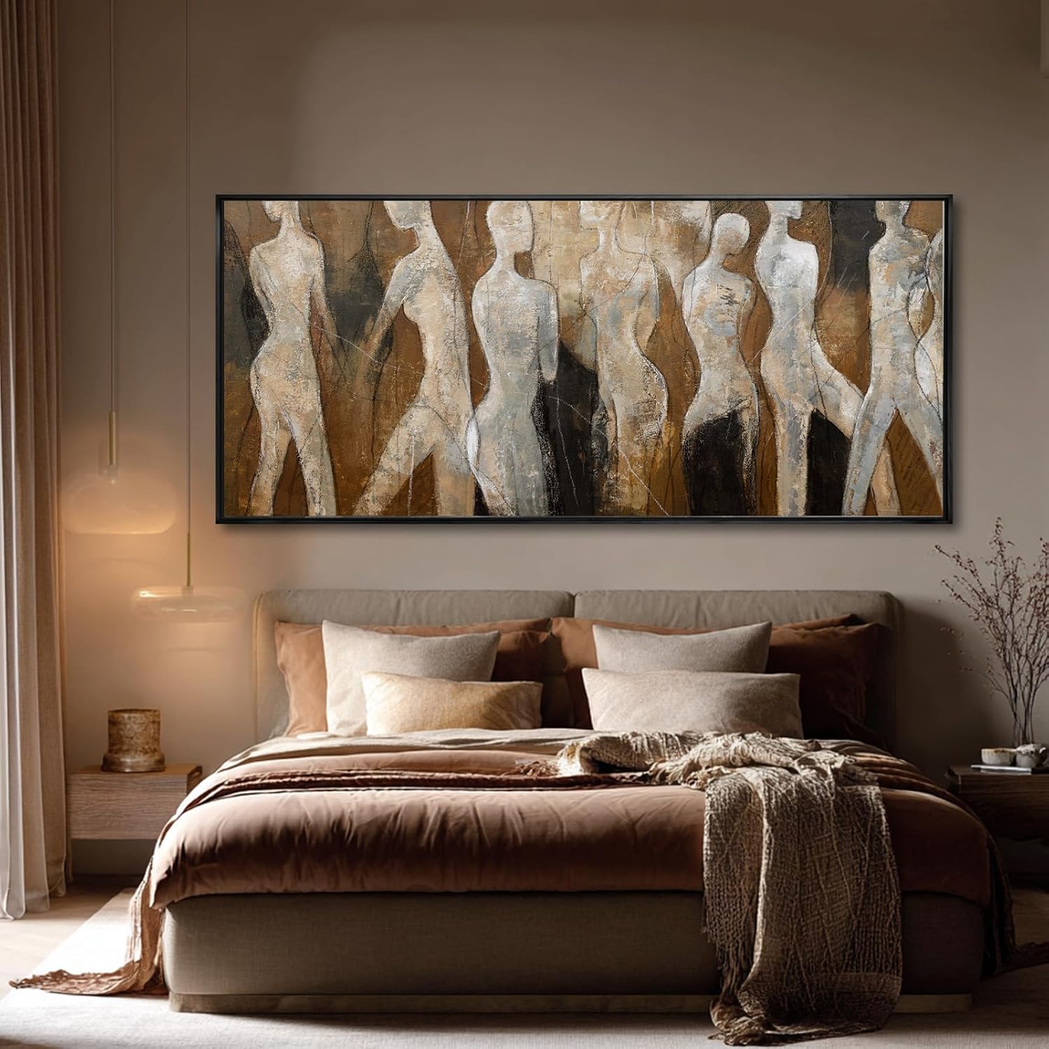 CHUDANHAO Abstract Wood Wall Art Figure Decorative Pictures Line Large Artwork 40'x86' Painting for Living Room Posters for Bedroom
