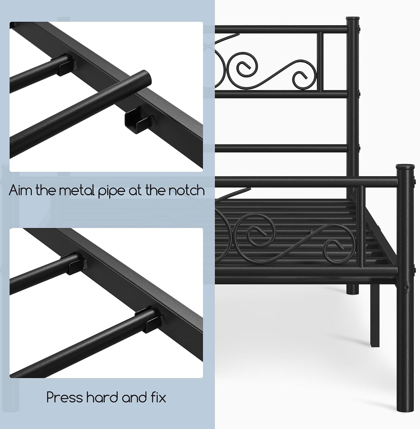 Yaheetech 2 Pcs Classic Metal Platform Bed Frame with Headboard and Footboard Flower Design Mattress Foundation Easy Set Up Structure Twin Size Black