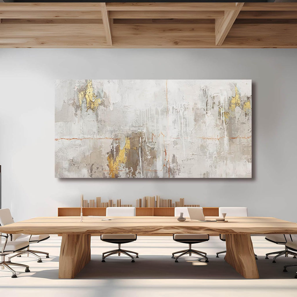 VAYIMDH Minimalist Wall Decor White with Gold Canvas Wall Art Grunge Posters Modern Abstract Paintings for Living Room Bedroom Dining Room 29'x 58'