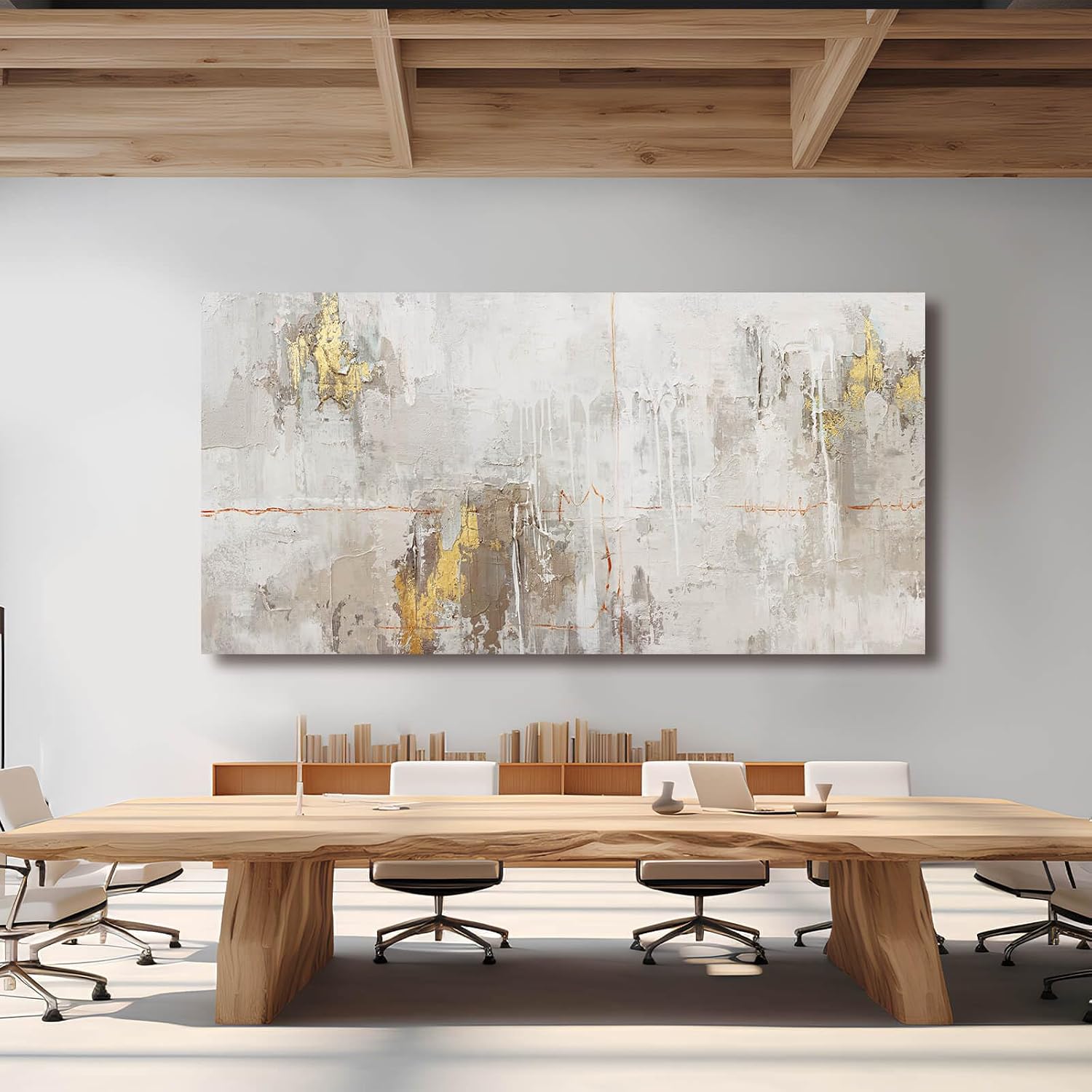 VAYIMDH Minimalist Wall Decor White with Gold Canvas Wall Art Grunge Posters Modern Abstract Paintings for Living Room Bedroom Dining Room 29'x 58'
