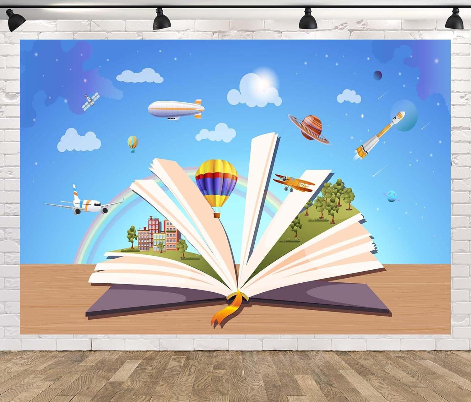 20x10ft Fabric Open Book World Inside Backdrop Reading Theme Backdrop World Book Day Magic in Literature Concept Background for Kids Students Classroom Decorations Library Banner Photo Props