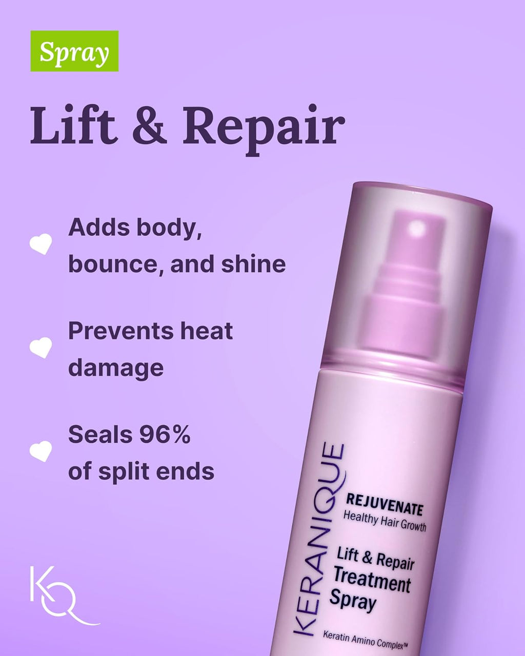 Keranique Damage Control Set for Thinning Hair - Shampoo and Conditioner for Damaged Hair, Follicle Booster Serum, Lift & Repair Spray - Keratin Enriched Repair Products for Women with Dry, Thin Hair