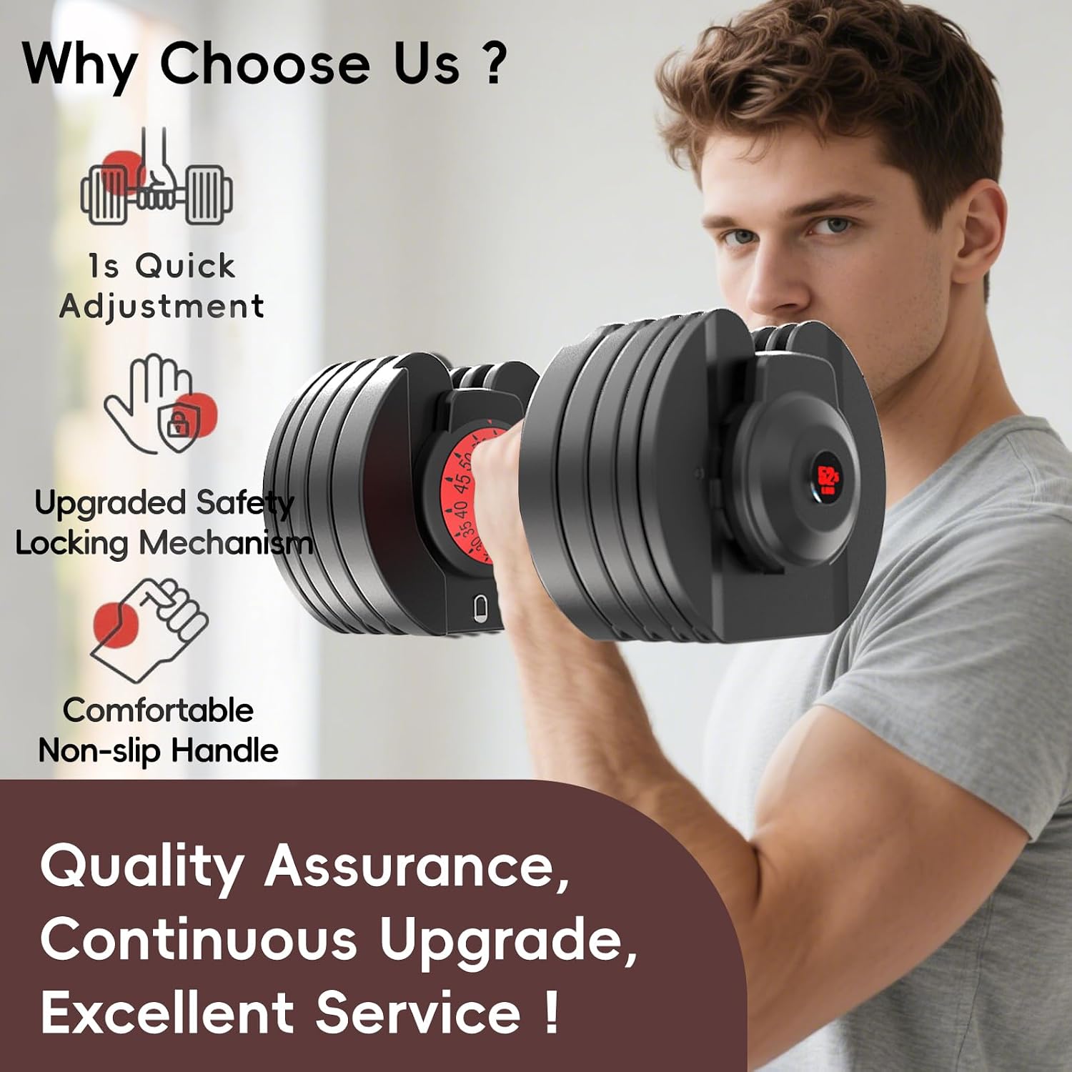 New Upgraded Adjustable Dumbbell Set of 2 (52.5 lbs/25 lbs), 15/9 Weights Dumbbell Set with Safe Locking System, Quick Adjustable Dumbbells For Men and Women Home Gym Workout with Anti-Slip Handle